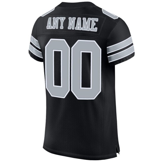 Maillot de football personnalisé en maille noire, argent et blanc, authentique Maillot de football personnalisé en maille noire, argent et blanc, authentique
