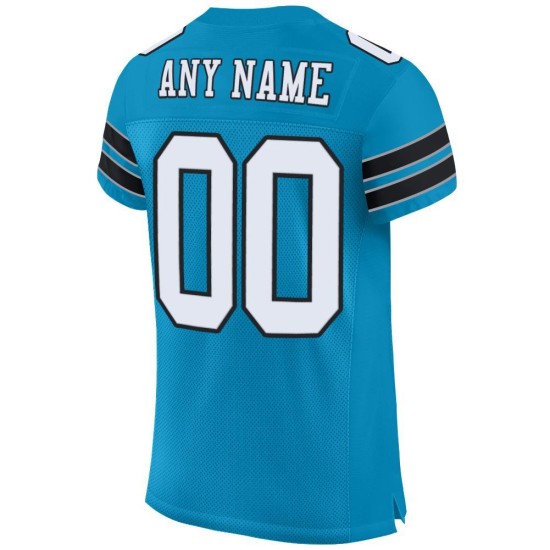 Maillot de football Panther bleu en maille authentique personnalisé blanc-noir Maillot de football Panther bleu en maille authentique personnalisé blanc-noir