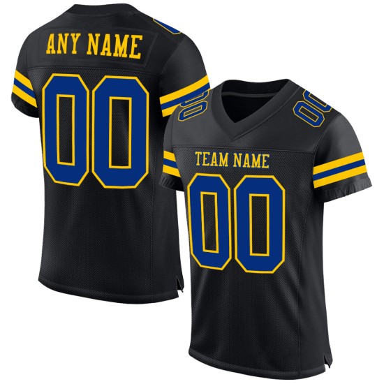 Maillot de football authentique en maille personnalisé noir royal-jaune Maillot de football authentique en maille personnalisé noir royal-jaune
