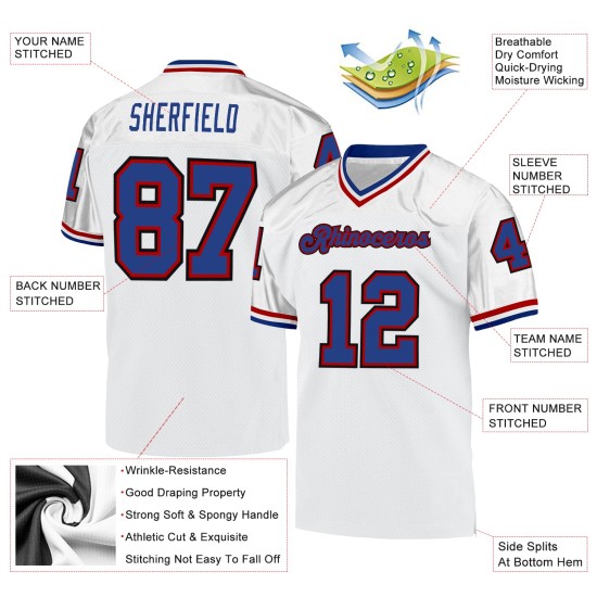 Maillot de football authentique personnalisé en maille rouge royal, blanc, rétro Maillot de football authentique personnalisé en maille rouge royal, blanc, rétro