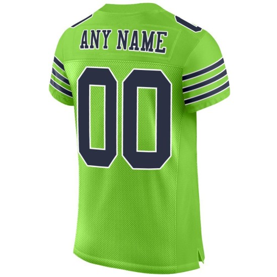 Maillot de football en maille néon authentique personnalisé bleu marine-blanc vert Maillot de football en maille néon authentique personnalisé bleu marine-blanc vert