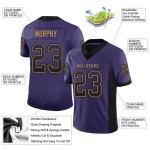 Maillot de football personnalisé en maille dorée, violet et noir, style ancien Maillot de football personnalisé en maille dorée, violet et noir, style ancien