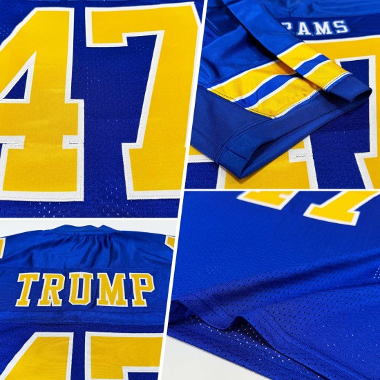 Maillot de football royal personnalisé en maille or-blanc authentique Maillot de football royal personnalisé en maille or-blanc authentique