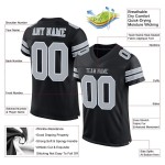 Maillot de football personnalisé en maille noire, argent et blanc, authentique Maillot de football personnalisé en maille noire, argent et blanc, authentique