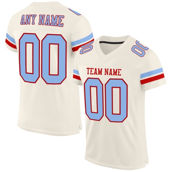 Maillot de football bleu-rouge personnalisé en maille crème légère authentique
