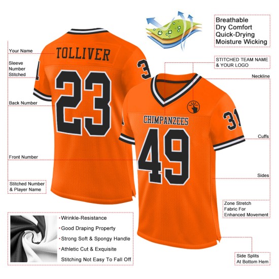 Maillot de football personnalisé en maille rétro noir-blanc authentique orange Maillot de football personnalisé en maille rétro noir-blanc authentique orange