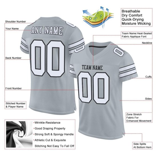 Maillot de football authentique en maille personnalisé blanc-noir argent Maillot de football authentique en maille personnalisé blanc-noir argent