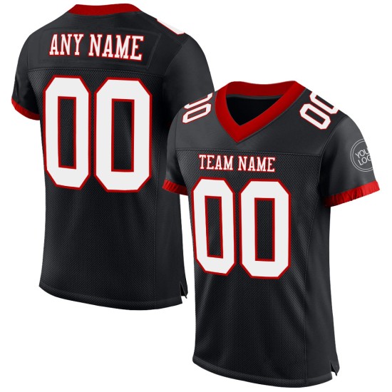 Maillot de football personnalisé authentique blanc-rouge en maille noir Maillot de football personnalisé authentique blanc-rouge en maille noir