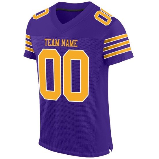 Maillot de football authentique en maille or-blanc violet personnalisé Maillot de football authentique en maille or-blanc violet personnalisé