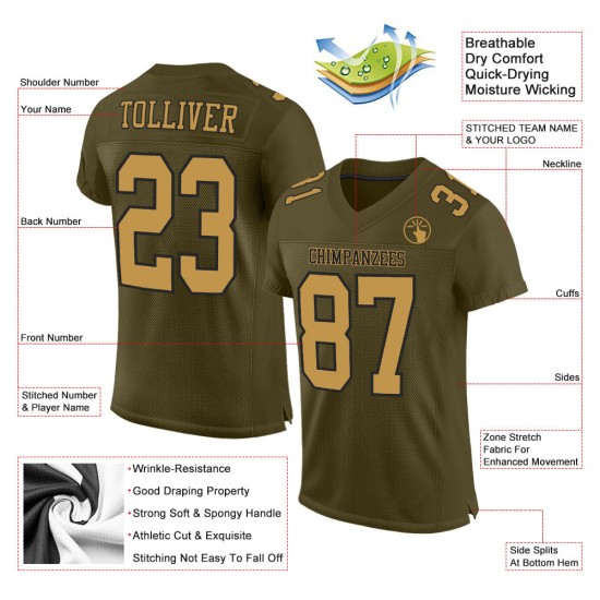 Maillot de football personnalisé en maille or-noir « Salut au service authentique » Olive Maillot de football personnalisé en maille or-noir « Salut au service authentique » Olive