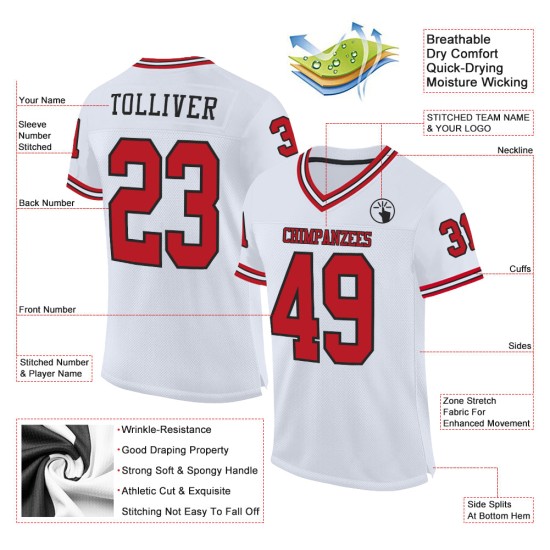 Maillot de football personnalisé authentique blanc rouge-noir rétro Maillot de football personnalisé authentique blanc rouge-noir rétro