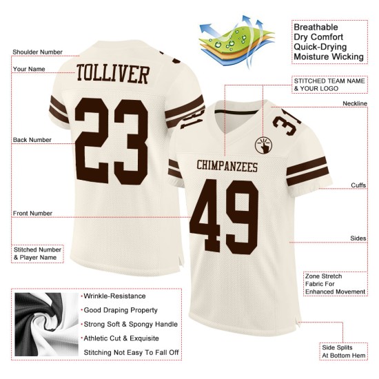 Maillot de football marron en maille personnalisée crème authentique Maillot de football marron en maille personnalisée crème authentique