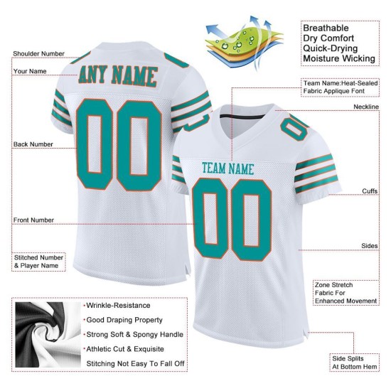 Maillot de football personnalisé authentique blanc aqua-orange Maillot de football personnalisé authentique blanc aqua-orange