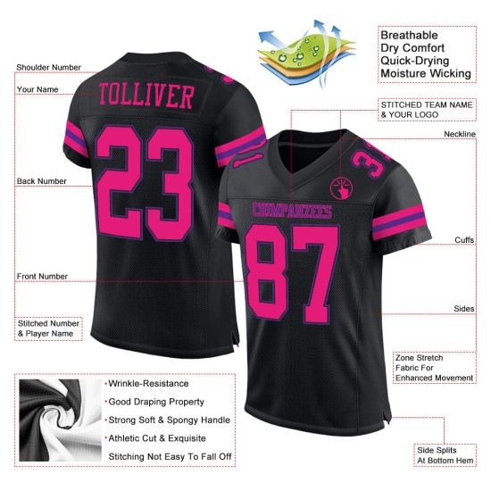 Maillot de football noir authentique en maille personnalisée rose-violet Maillot de football noir authentique en maille personnalisée rose-violet