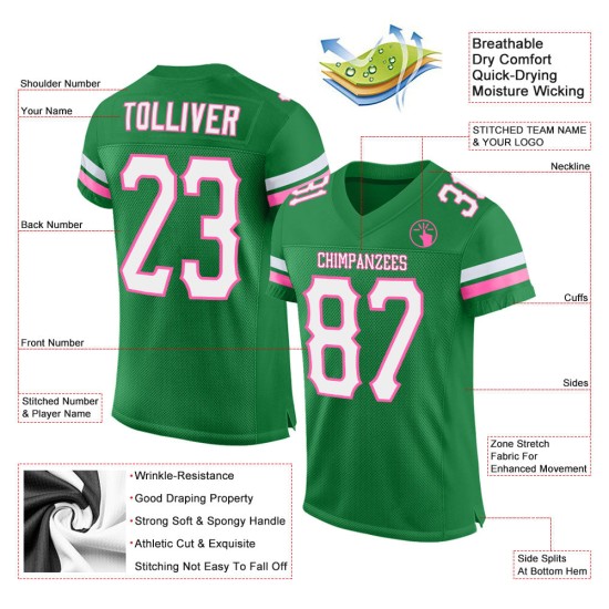 Maillot de football blanc-rose vert authentique en maille gazon personnalisée Maillot de football blanc-rose vert authentique en maille gazon personnalisée