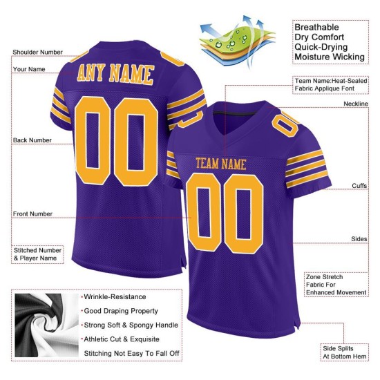 Maillot de football authentique en maille or-blanc violet personnalisé Maillot de football authentique en maille or-blanc violet personnalisé