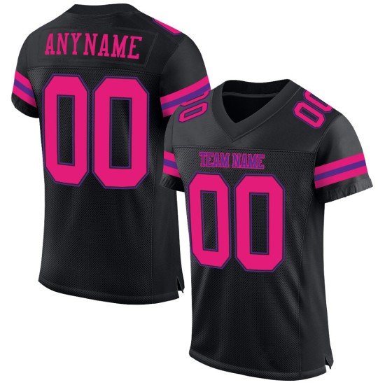 Maillot de football noir authentique en maille personnalisée rose-violet Maillot de football noir authentique en maille personnalisée rose-violet