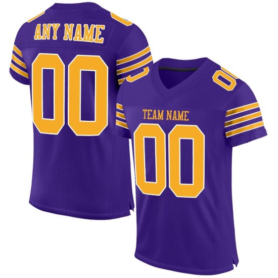 Maillot de football authentique en maille or-blanc violet personnalisé Maillot de football authentique en maille or-blanc violet personnalisé