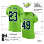 Maillot de football personnalisé bleu marine, blanc, vert, en maille néon authentique Maillot de football personnalisé bleu marine, blanc, vert, en maille néon authentique