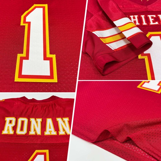 Maillot de football personnalisé authentique en maille blanc-or écarlate Maillot de football personnalisé authentique en maille blanc-or écarlate
