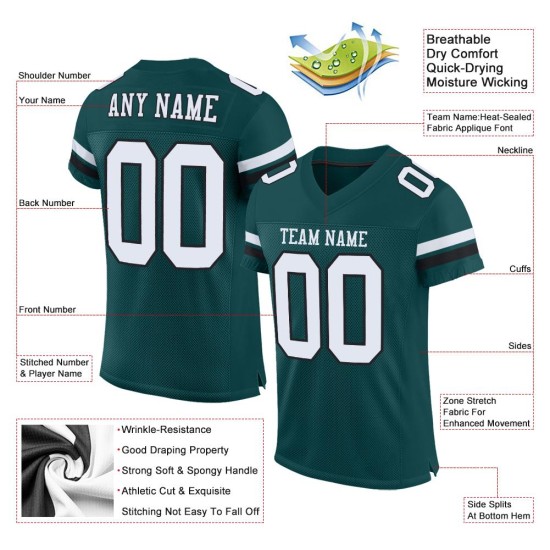 Maillot de football personnalisé en maille verte Midnight authentique blanc-noir Maillot de football personnalisé en maille verte Midnight authentique blanc-noir