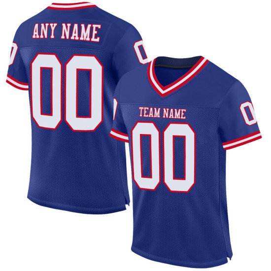 Maillot de football personnalisé en maille rétro authentique Royal Blanc-Rouge Maillot de football personnalisé en maille rétro authentique Royal Blanc-Rouge