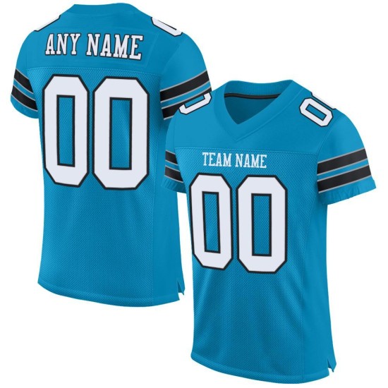 Maillot de football Panther bleu en maille authentique personnalisé blanc-noir Maillot de football Panther bleu en maille authentique personnalisé blanc-noir