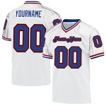Maillot de football authentique personnalisé en maille rouge royal, blanc, rétro Maillot de football authentique personnalisé en maille rouge royal, blanc, rétro