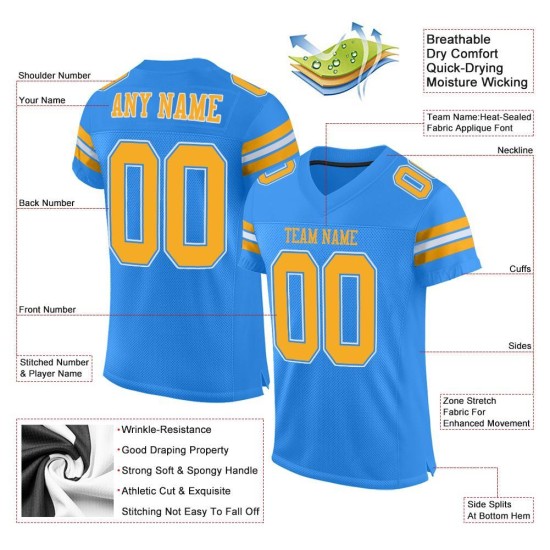 Maillot Powder Gold-White Mesh Custom Football Bleu Authentique Maillot Powder Gold-White Mesh Custom Football Bleu Authentique