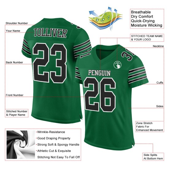 Maillot de football authentique en maille vert Kelly noir et blanc personnalisé Maillot de football authentique en maille vert Kelly noir et blanc personnalisé