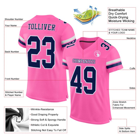 Maillot de football authentique personnalisé en maille bleu marine et blanc rose Maillot de football authentique personnalisé en maille bleu marine et blanc rose