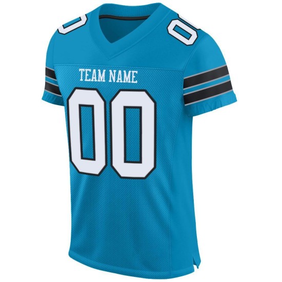 Maillot de football Panther bleu en maille authentique personnalisé blanc-noir Maillot de football Panther bleu en maille authentique personnalisé blanc-noir