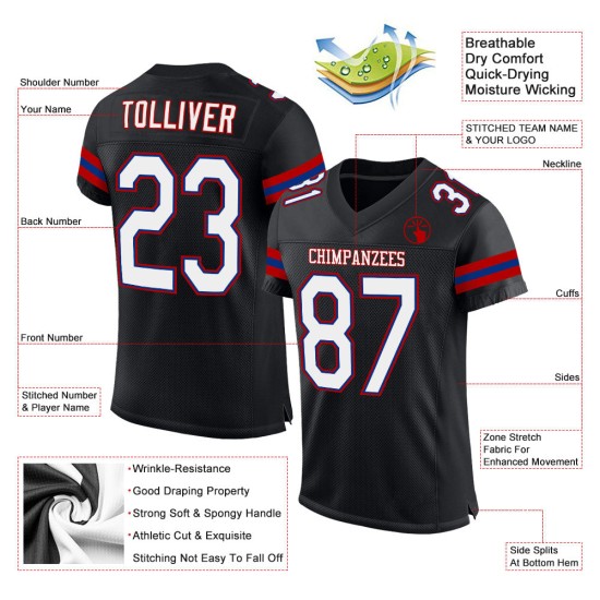 Maillot de football en maille authentique blanc-rouge noir personnalisé Maillot de football en maille authentique blanc-rouge noir personnalisé