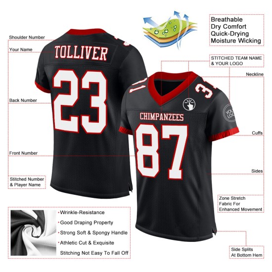 Maillot de football personnalisé authentique blanc-rouge en maille noir Maillot de football personnalisé authentique blanc-rouge en maille noir