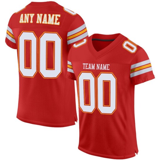 Maillot de football personnalisé authentique en maille blanc-or écarlate Maillot de football personnalisé authentique en maille blanc-or écarlate