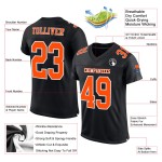 Maillot de football personnalisé orange-blanc en maille authentique noir Maillot de football personnalisé orange-blanc en maille authentique noir