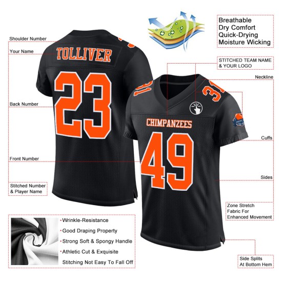 Maillot de football personnalisé orange-blanc en maille authentique noir Maillot de football personnalisé orange-blanc en maille authentique noir