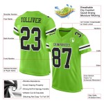 Maillot de football personnalisé en maille noir et blanc fluo, vert authentique Maillot de football personnalisé en maille noir et blanc fluo, vert authentique